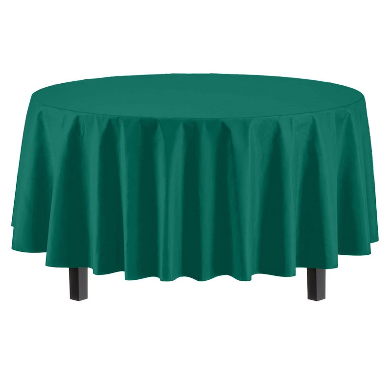 Exquisite 12-Pack Premium Plastic 84-Inch Round Tablecloth - Dark Green - Image 2